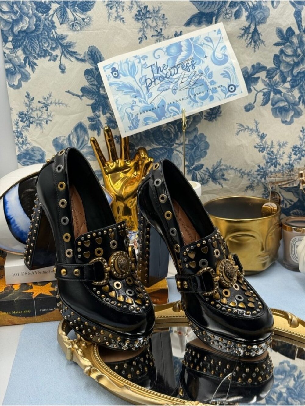 🆕 KURT GEIGER LONDON 🧿 NWOB Mansion Black Patent Studded Loafer Platform Sz 7